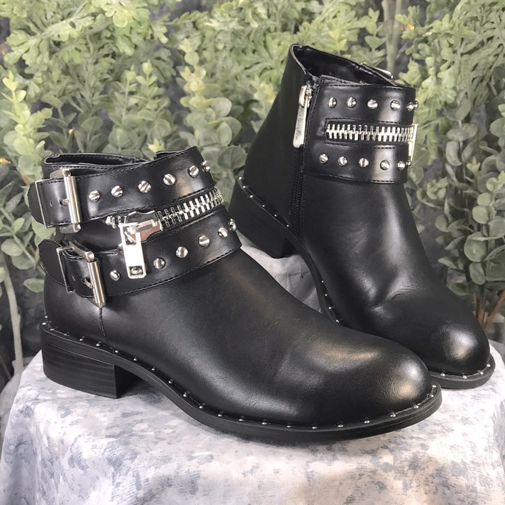 Charles by Charles David Thief Black Silver Studded Ankle Zip Booties WMS 6.5M